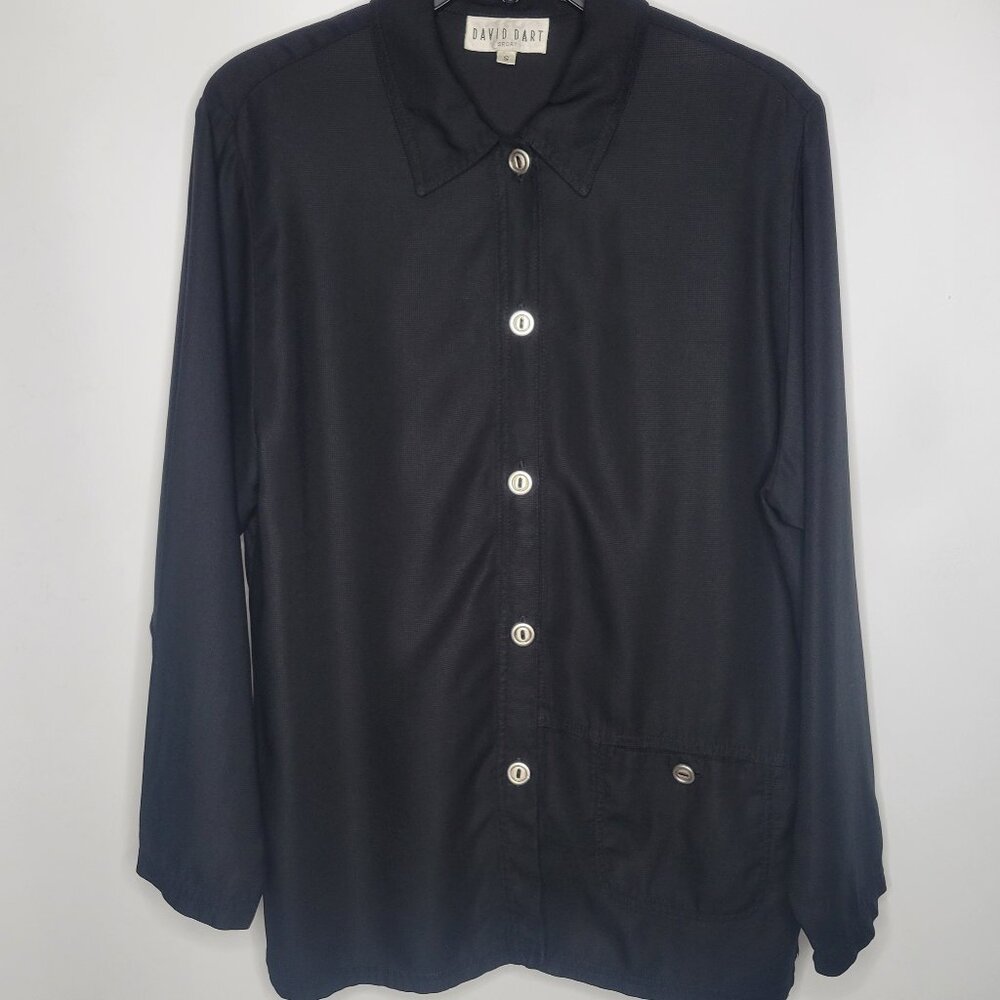 DAVID DART SPORT Size Small Lagenlook Vintage Long Sleeve Black Top Button Up
